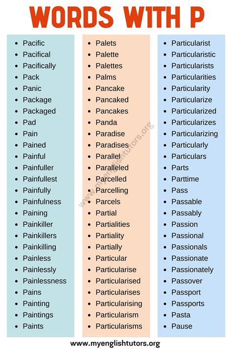 Words That Start With P List Of Words That Start With P In