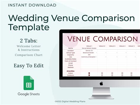 Wedding Venue Comparison Google Sheets Template Event Etsy