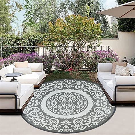 Homcomoda Reversible Round Outdoor Rugs for Patio 5’ Plastic Straw ...