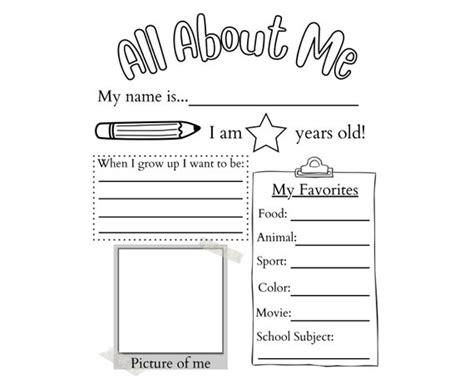 PRINTABLE All About Me Worksheet Printable Activity for Kids - Etsy