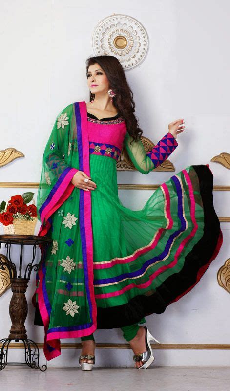 Green And Pink Embroidered Net Anarkali Suit Anarkali Suits Salwar