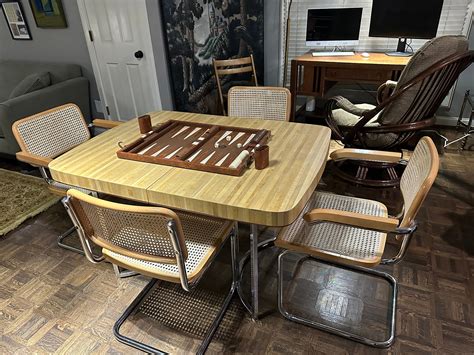 Vintage 1970s Retro Butcher Block Style Formica Chrome Dining Etsy