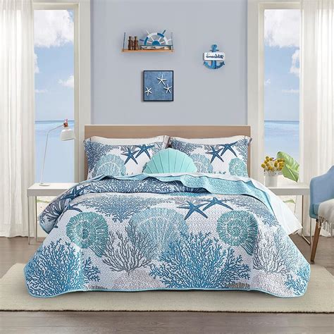 Tritard 3 Piece Coastal Quilt Sets King Size Reversible Microfiber