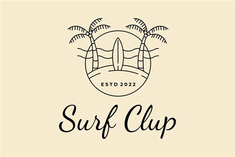 Surfboard with Surf Club Badge Logo Line Graphic by HFZ13 · Creative Fabrica