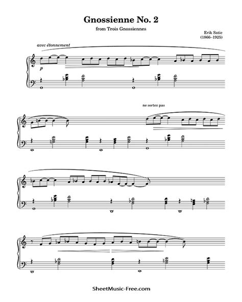 Gnossienne No. 2 Sheet Music Erik Satie - ♪ SHEETMUSIC-FREE.COM