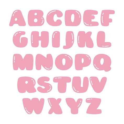 Pink Cartoon Bubble Gum Alphabet Isolated Vector Illustration