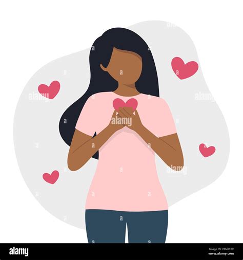 Self Love Concept Flat Vector Illustration Black Woman Standing And