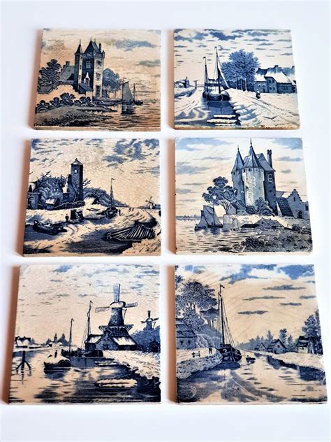 Antique Authentic Delft Tiles Dutch Blue White Reclaimed Tiles