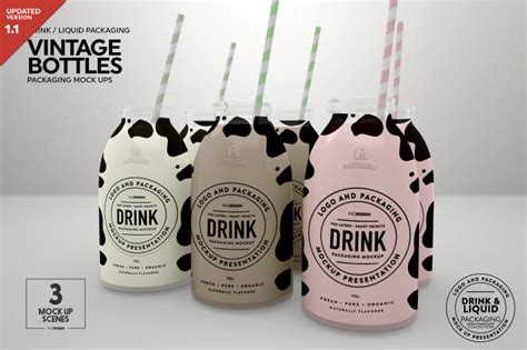 Vintage Bottles Packaging Mockup By INC Design Studio | TheHungryJPEG