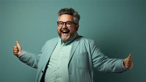 Premium Photo Smiling Fat Man With Glasses Relaxed Crossarmed Pose