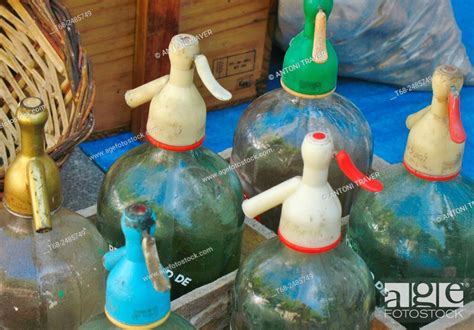 Ancient Siphons At A Flea Market In Lleida Catalonia Spain Stock