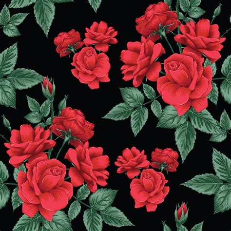 Premium Vector Seamless Pattern Red Rose Flowers Background