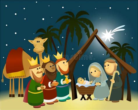 Cartoon Nativity Scene With Holy Family Stock Vector - Illustration of ...