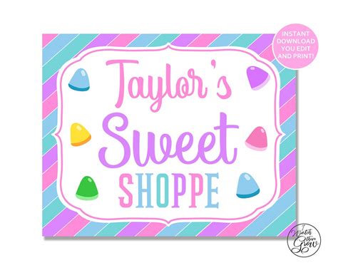 Sweet Shoppe Party Sign Printable Editable Sweet Shoppe Sign Etsy