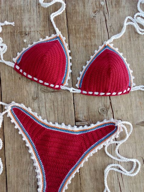 Alta Anca Brasiliana All Uncinetto Bikini Set Raspberry Etsy