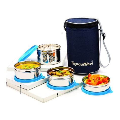 Buy Signoraware Executive Prime Steel Lunch Box Set Of 4 Blue Online At Low Prices In India