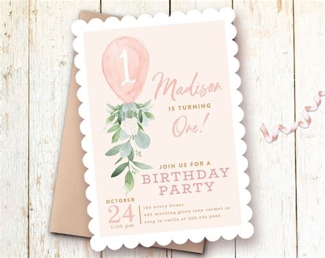 Girl Birthday Invitation 1st Birthday Invitations Girl One - Etsy