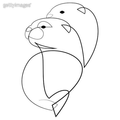 One Line Couple Of Otters Design Silhouette Hand Drawn Minimalism