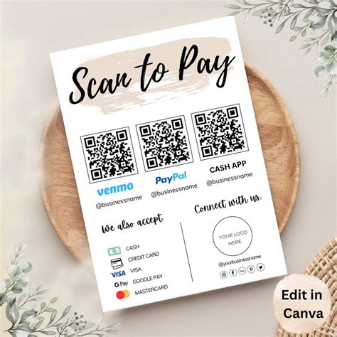 Editable Scan To Pay Card Editable Canva Template QR Code Etsy