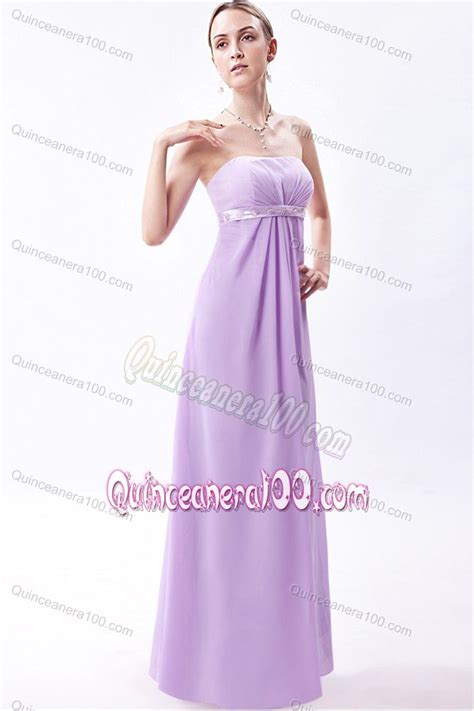 Lavender Empire Strapless Floor Length Bridesmaid Dama Dresses