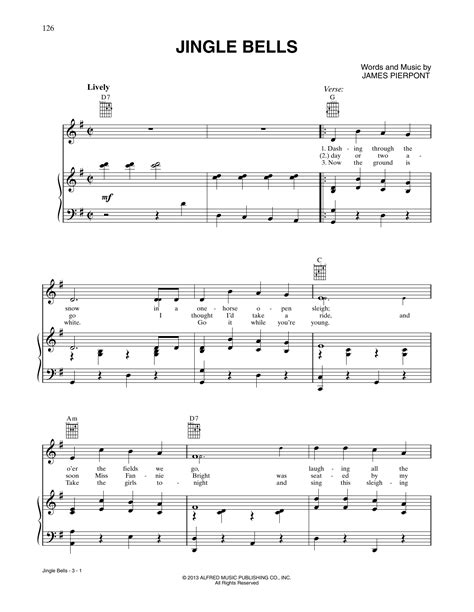 Jingle Bells By J Pierpont Sheet Music For Piano Vocal And Guitar