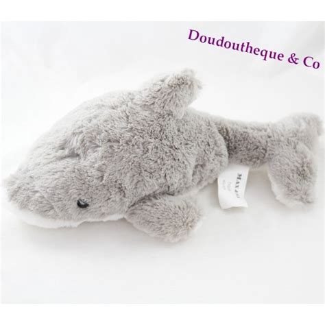 Peluche Dauphin MAX SAX Gris Blanc Carrefour 39 Cm SOS Doudou