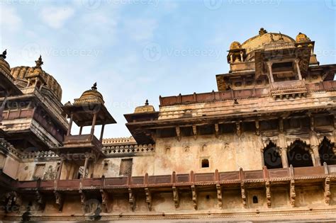 Beautiful View Of Orchha Palace Fort Raja Mahal And Chaturbhuj Temple