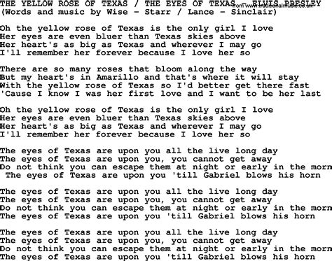 The Yellow Rose Of Texas _ The Eyes Of Texas by Elvis Presley - lyrics