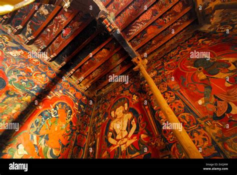 paintings inside temple at tabo monastery in india Stock Photo - Alamy