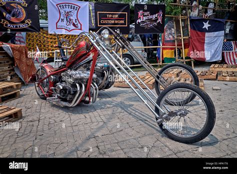 Chopper motorcycle. Harley Davidson modified and customised low rider ...