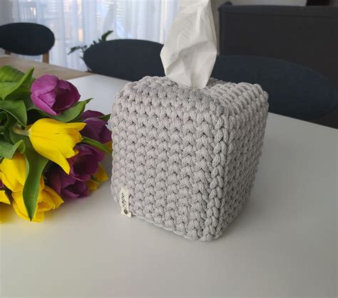 Square Light Grey Tissue Box Cover Crochet Scandinavian Style Etsy