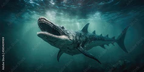 Underwater prehistoric creature or dinosaur swimming underwater. superlative generative AI image ...