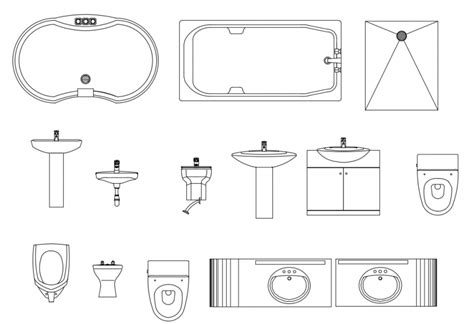 Plan And Elevation Of Different Sanitary Block With Wash Basin And Bath