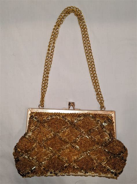 Vintage La Regale Gold Beaded Evening Purse Gem