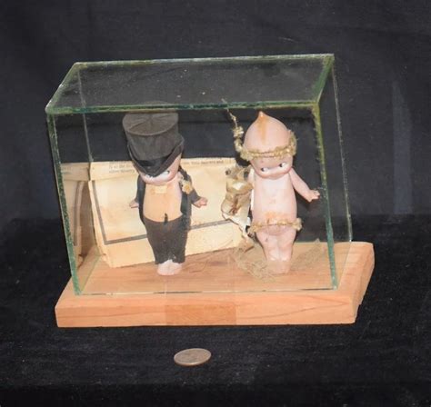 Antique Doll Kewpie Rose O Neill Bisque Doll Set In Glass Case Bride