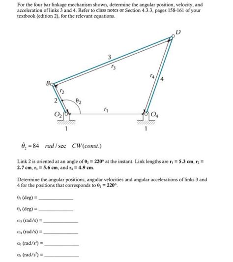 Solved For The Four Bar Linkage Mechanism Shown Determine Chegg