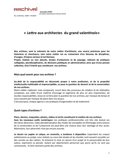 Lettre Aux Architectes ARCHIVAL