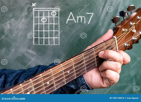 Obsługuje Bawić Się Gitara Akordy Wystawiających Na Blackboard Akordu