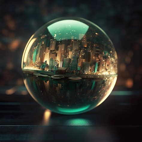 Una Bola De Cristal Con Una Ciudad Que Refleja La Ciudad Foto Premium