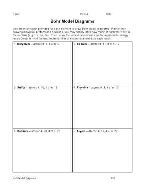 Bohr Model Diagrams Worksheet for 9th - 12th Grade | Lesson Planet