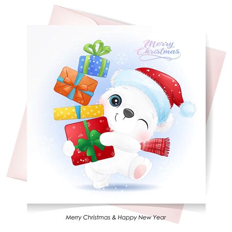 Cute Polar Bear For Merry Christmas Greeting Card Clipart