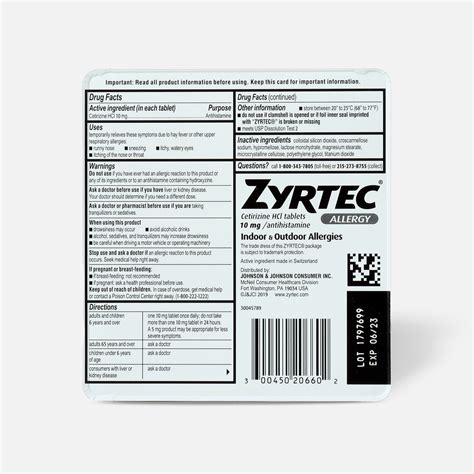 Zyrtec Adult Allergy Relief Tablets 10mg 60 Ct