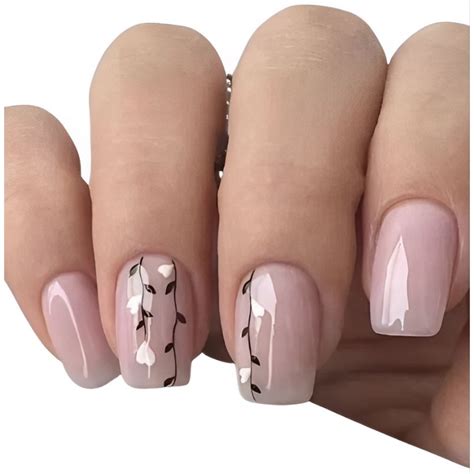 Unhas Postiças Decoradas Rosa Nude Flor Médio Adesivo Shopee Brasil