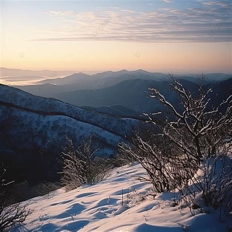 A View Of A Snowy Mountain Range At Sunrise Background, Winter, Season ...