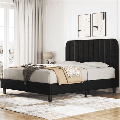 Yaheetech Queen Size Upholstered Platform Bed with Headboard, No Box ...