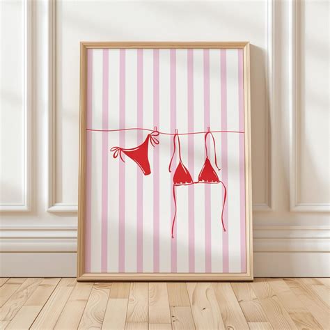 Miluva Bikini Print Pink Beachy Wall Art Coastal Aesthetic Poster