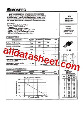MJE13006 Datasheet(PDF) - Mospec Semiconductor