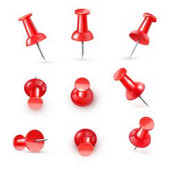 Realistic plastic glossy red push pins Royalty Free Vector 