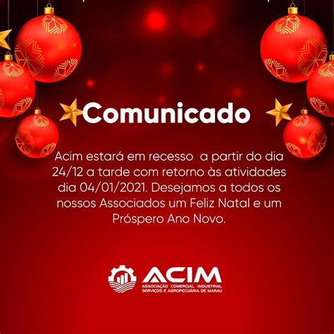 Acim Comunicado Recesso Final De Ano