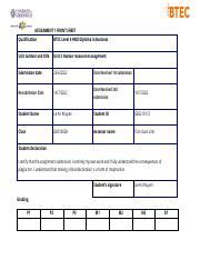 Assignment Frontsheet Pdf Assignment Front Sheet